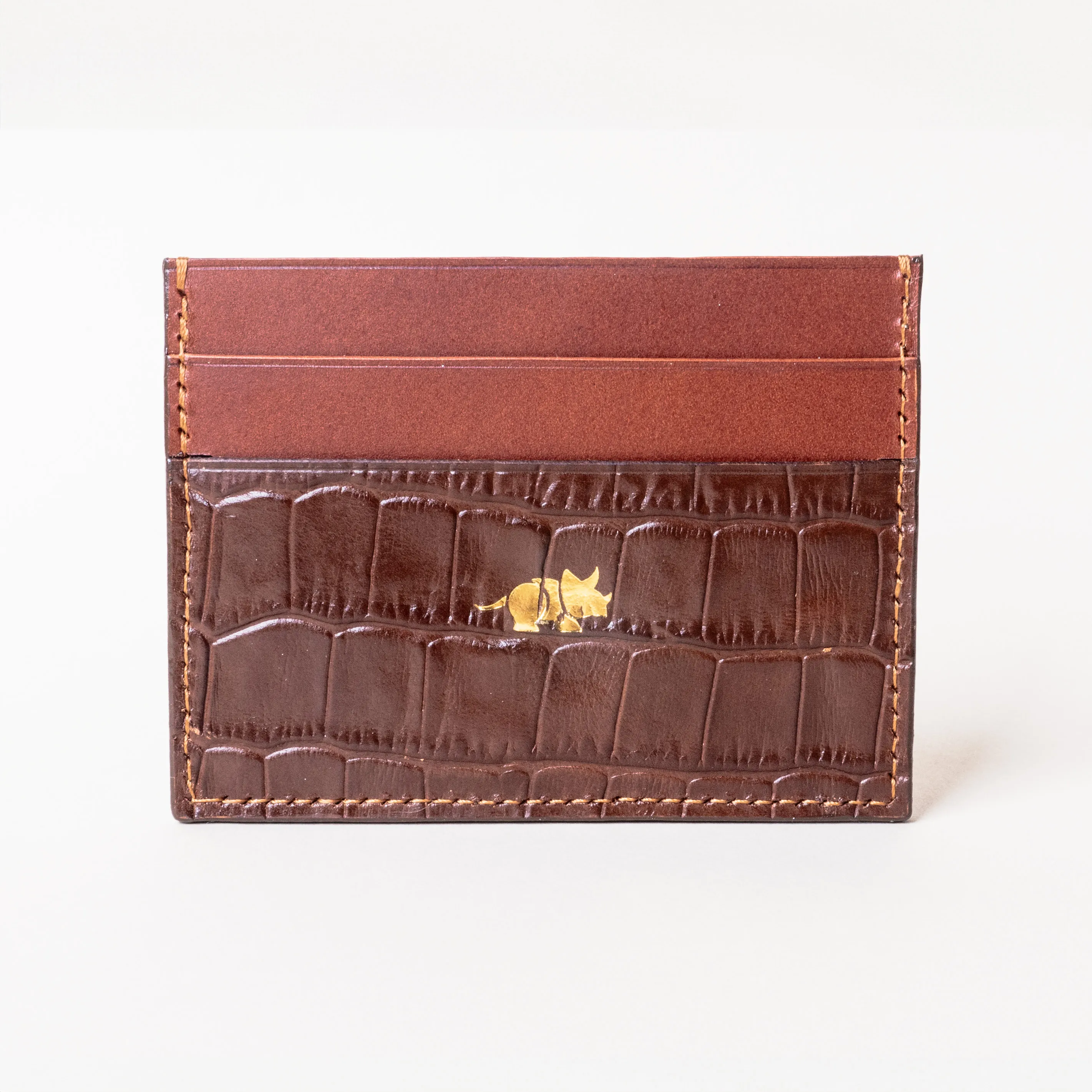 Slim brown crocodile leather pocket wallet