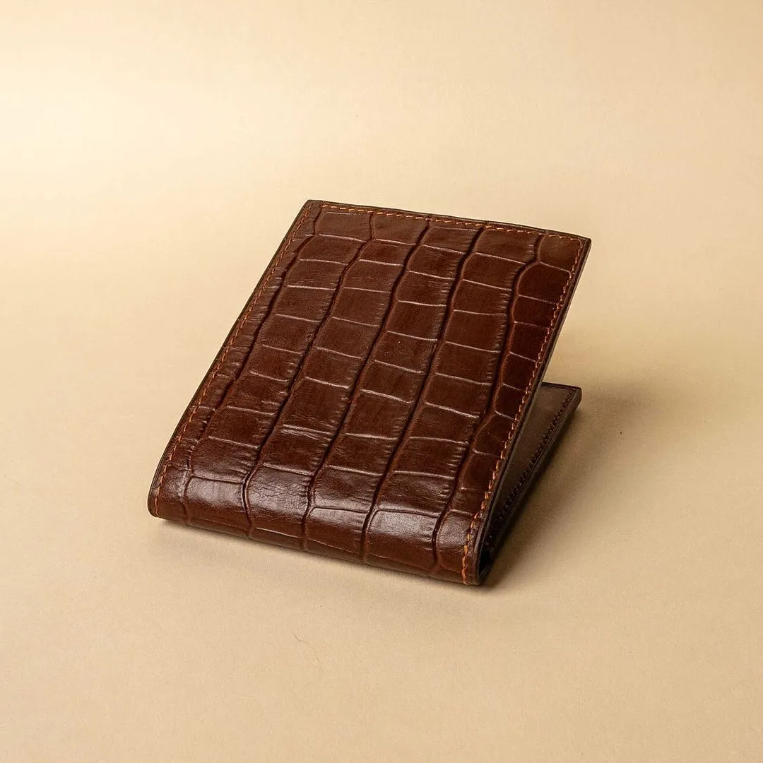 Vertical Croc Bi-fold Wallet, detail view