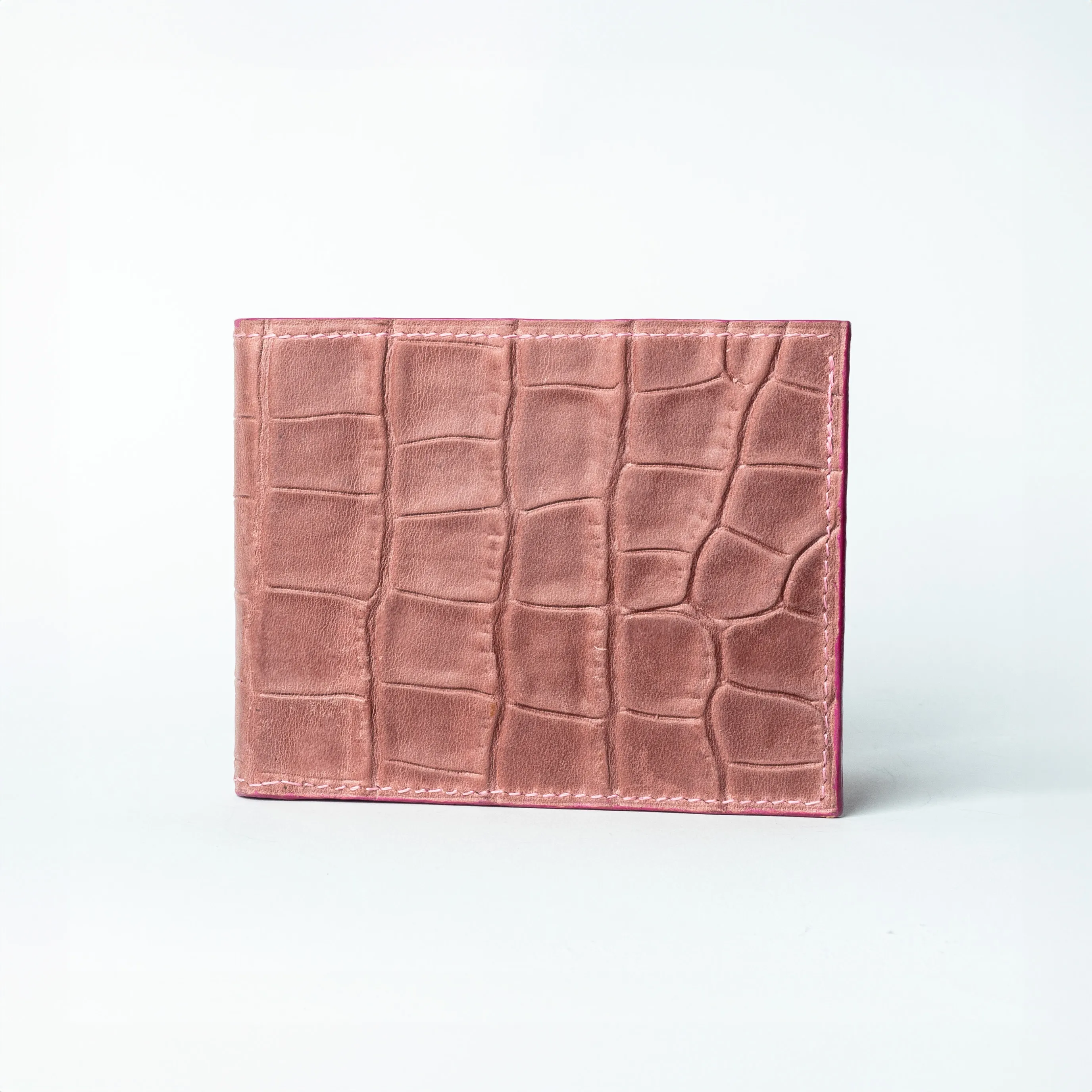 Pink Croc Style Leather Wallet by DinoLeather