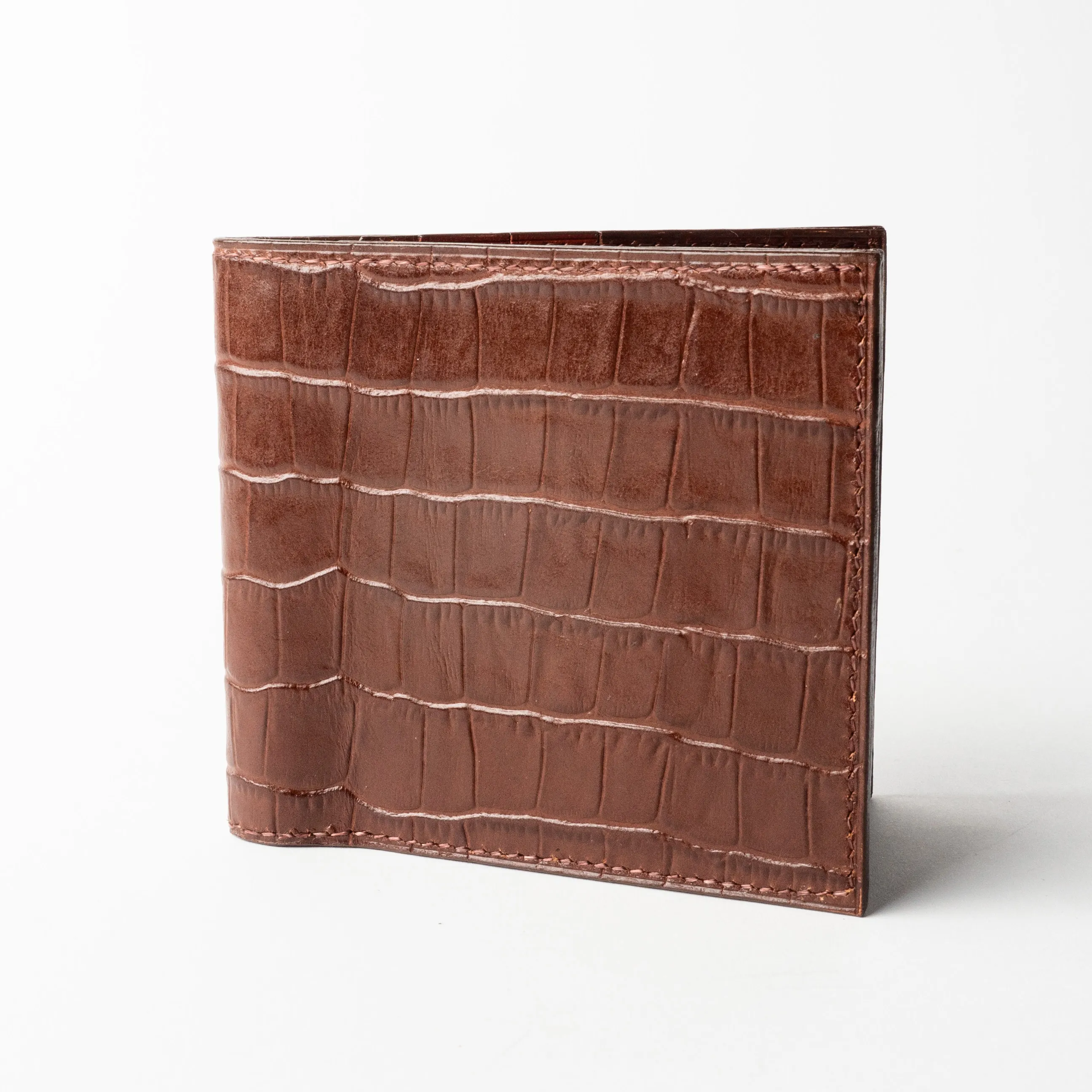 Vertical brown crocodile leather wallet