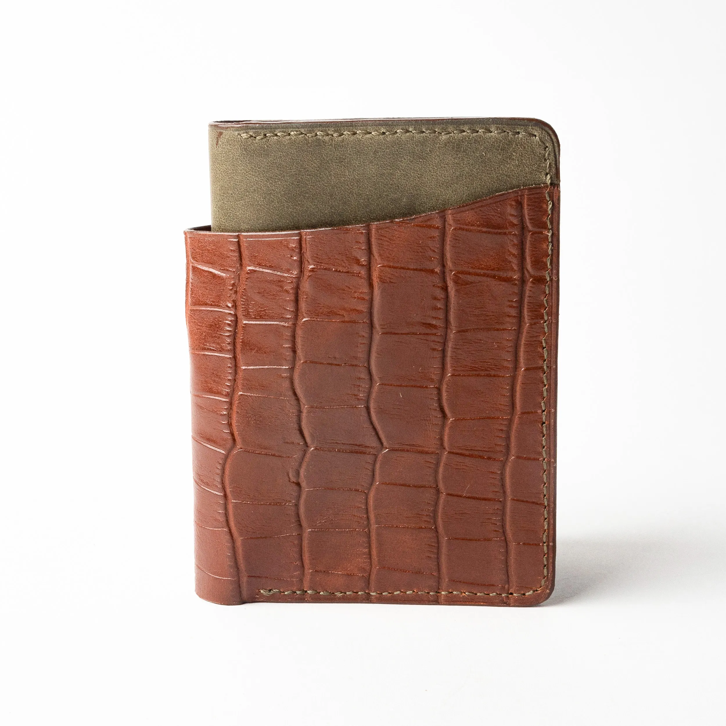 Vertical two-tone leather wallet